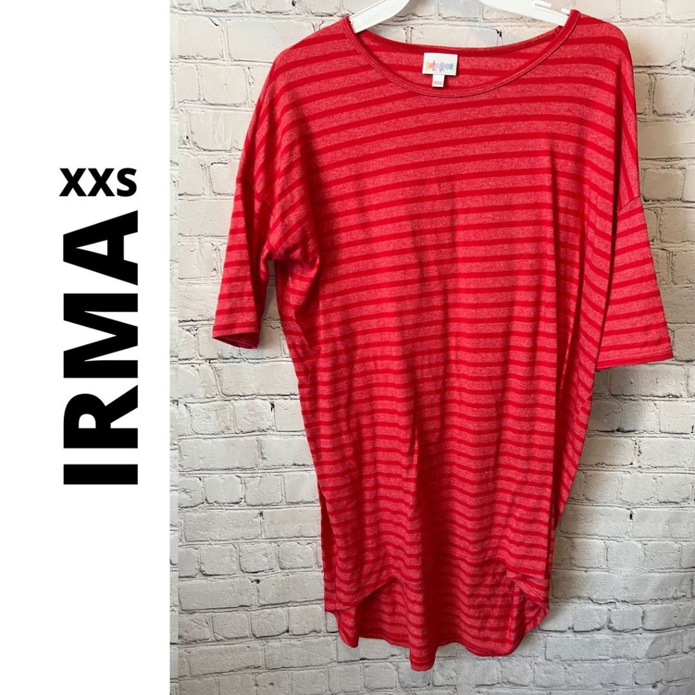 LulaRoe Irma Tee Red Stripes XXS